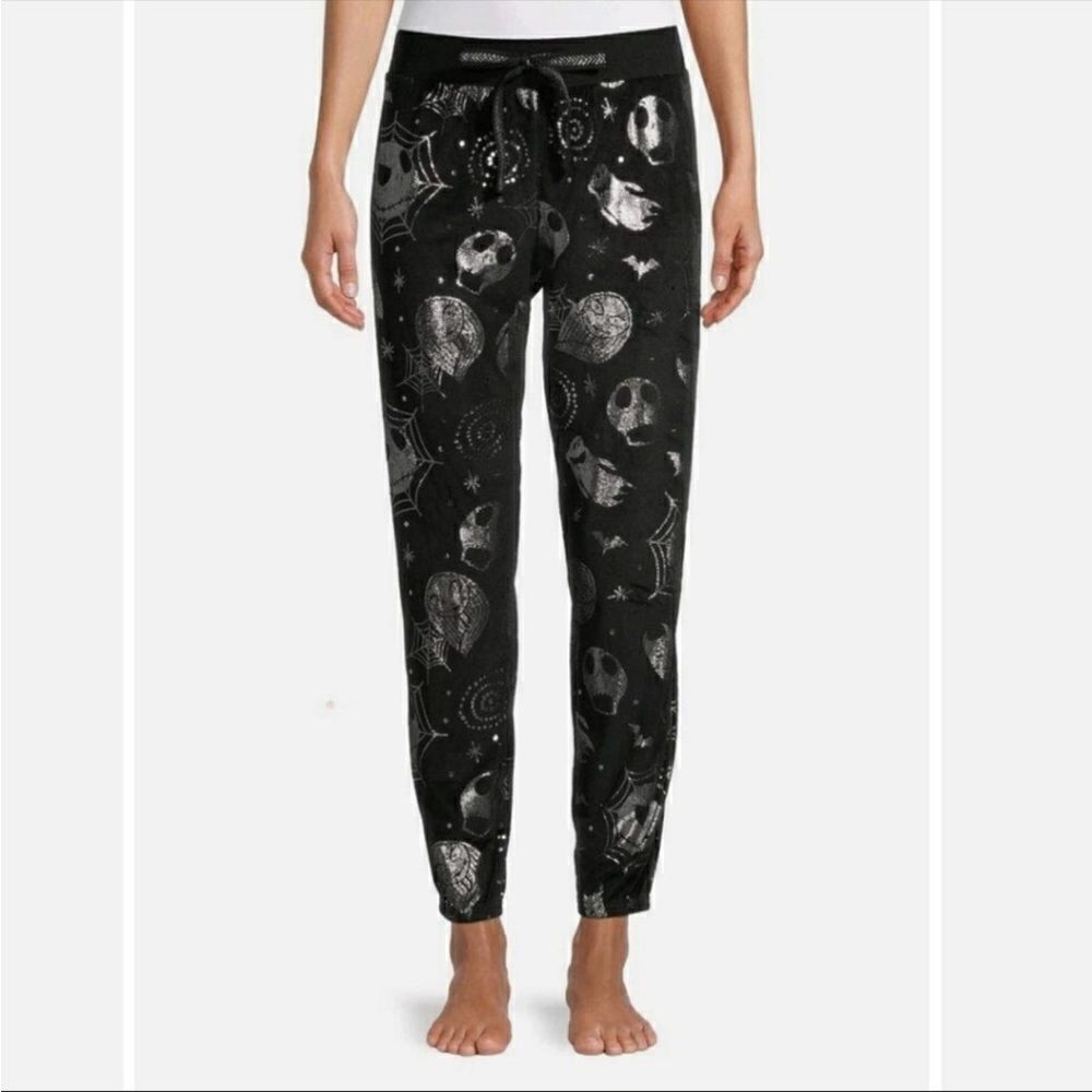 Disney‎ Nightmare Before Christmas Velour Foil Sleep Joggers Black Silver XL - Picture 2 of 8